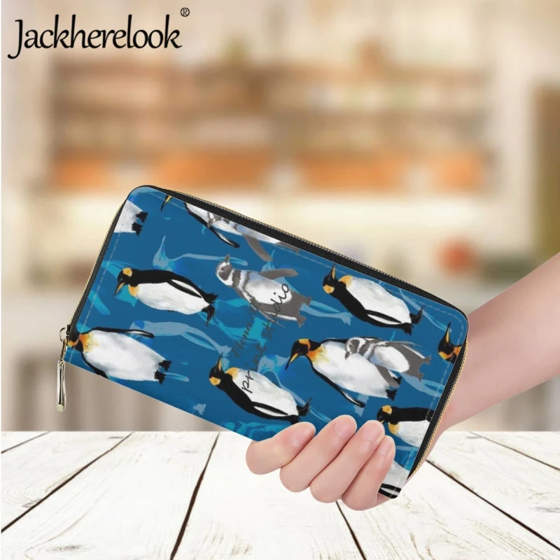 Jackherelook Penguin Pattern Print Wallet Women's Kawaii Clutch Fashion Casual Card Holder Purse Ladies Long Leather Money Bag