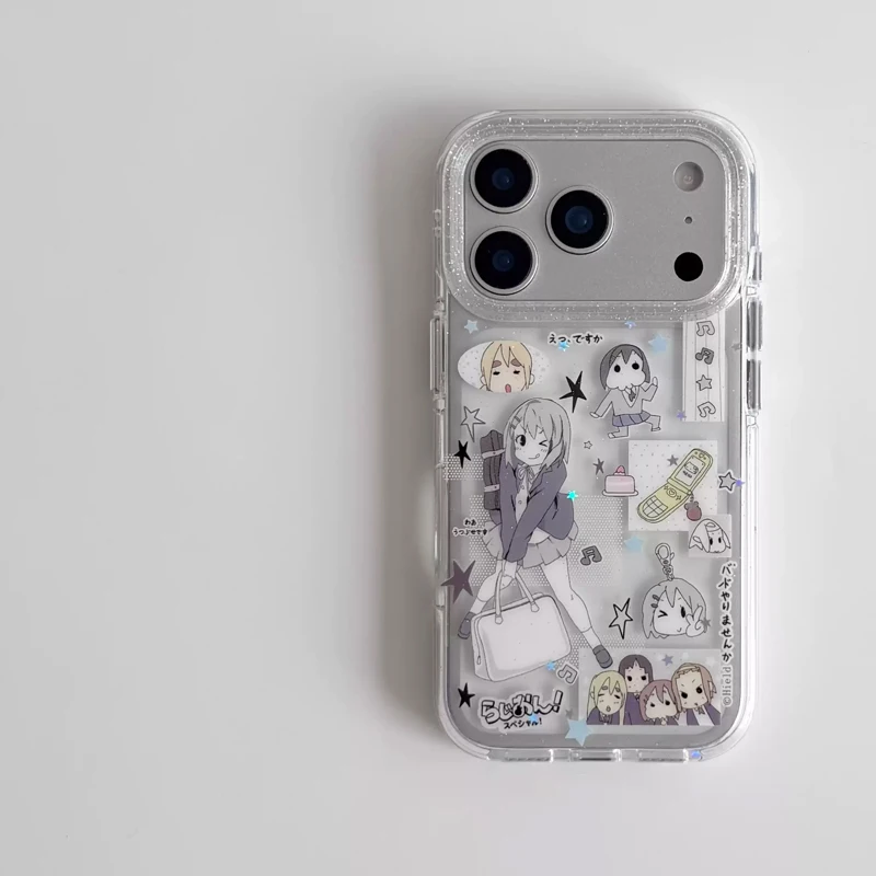 Japanese Soft Cute Grey Glitter Phone Case - Light Tone Girl Print, Anti-Fall Cover