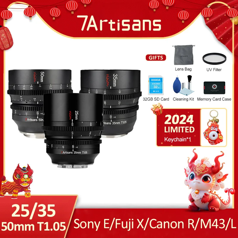 7 Artigiani 7 Artigiani 25Mm 35Mm 50Mm T1.05 Aps-C Cine Obiettivo Cinematico Per Sony E Canon R Rf Fuji X M4/3 Leica Sigma Panasonic L