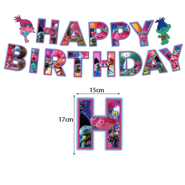 Cartoon Trolls Theme Kids Birthday Party Supplies Disposable Tableware Plate  Napkin Straw Banner Baby Shower Party Decorations