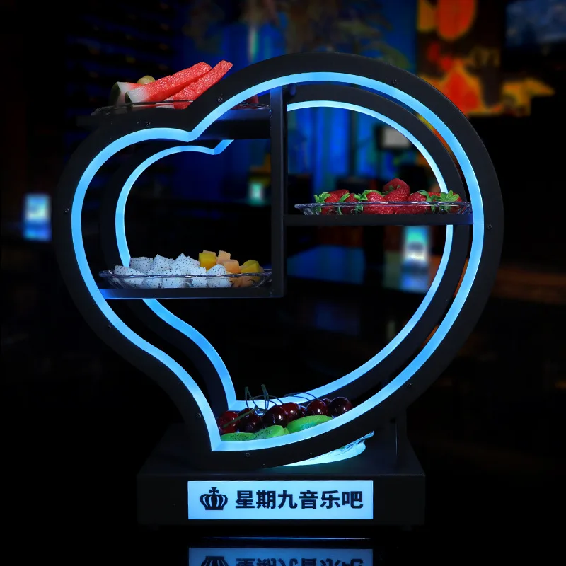 바 형광 하트 모양 과일 접시 LED 간식 창의적인 다층 간식 과일 플래터 간식 KTV