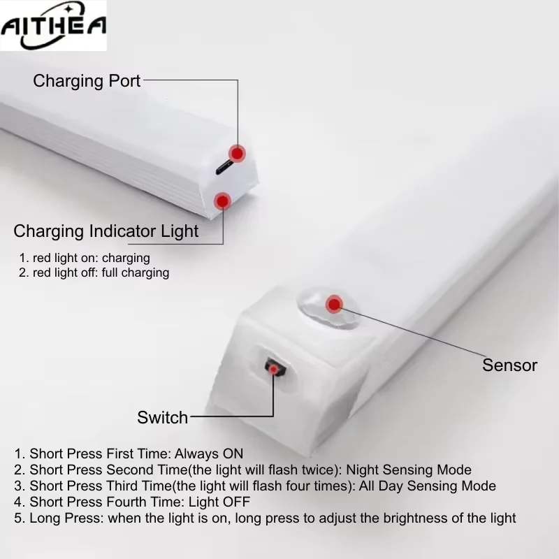 Rechargeable Motion Sensor LED Bar Lights - Dimmable Night Lamp for Cabinets and Kitchens