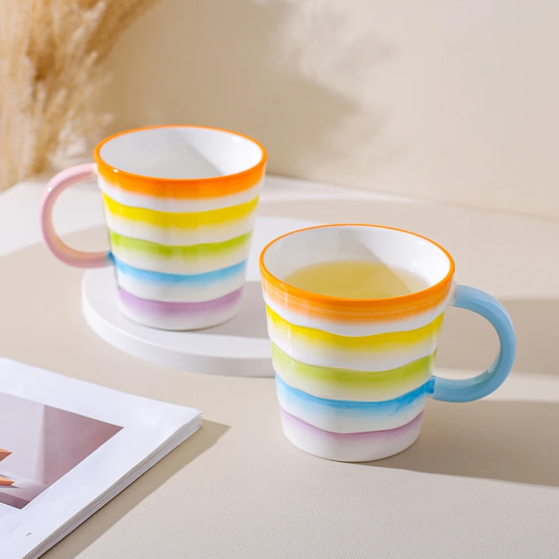 

420 мл креативная Радужная керамическая кружка разноцветная чашка ручной работы пара чашка кофейная чашка набор посуды чашки для завтрака домашняя чашка для питья