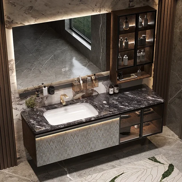 Wc Armadietto da bagno multifunzione Lavabo Vanity Armadio da parete Kit di stoccaggio Specchi Cassetto Specchio Gabinete Mobili per la casa 1