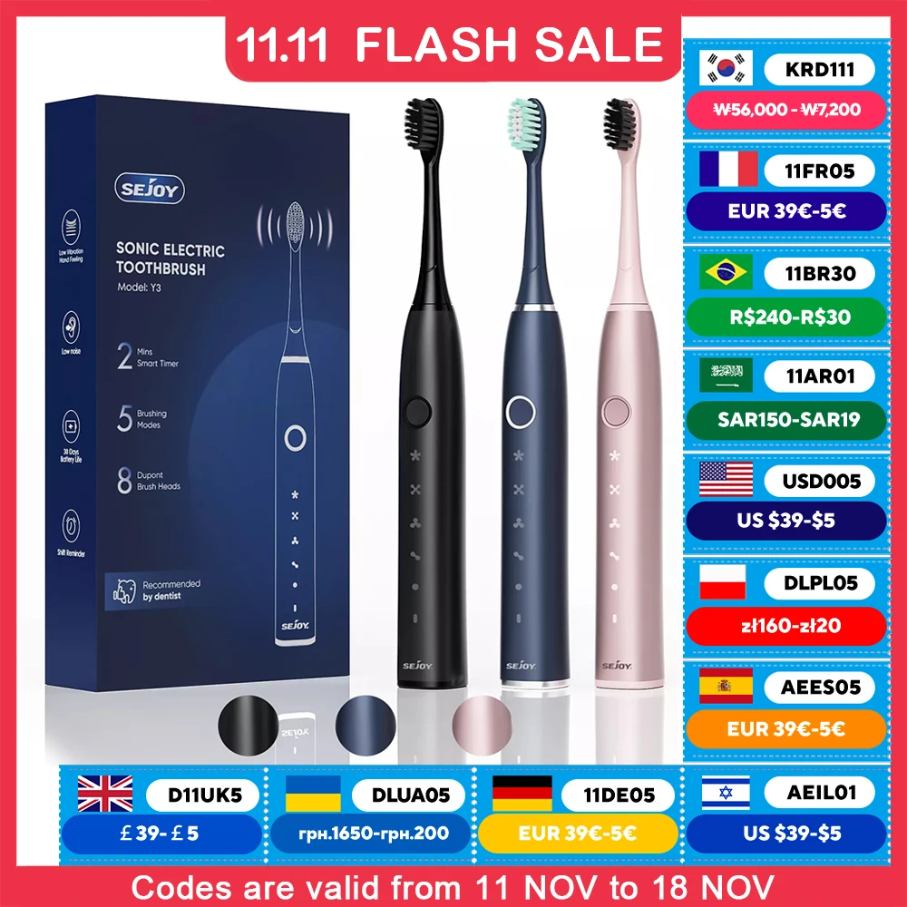Electric Toothbrush SEJOY Electric Toothbrush For Adults Rechargeable 5 Modes With 8 Replacement Brush Heads, electric toothbrush