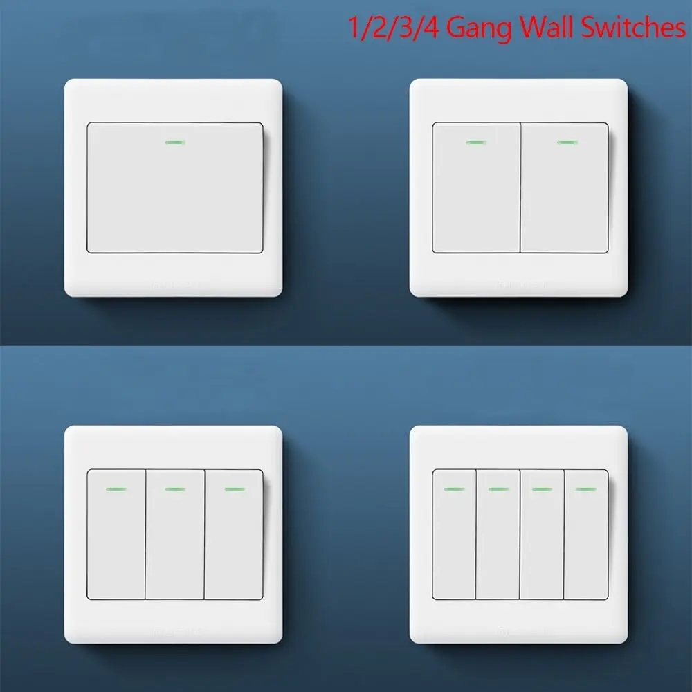 Wall Switches 1/2/3/4 Gang 1Way Button Wall Light Switch Panel On / Off Push Buttons with LED Lamp Home Accessories - 3