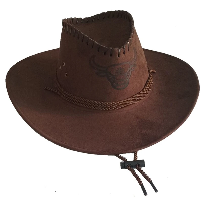 Fashion Brede Rand Western Cowboy Hoed Met Winddicht Touw Vintage Koe