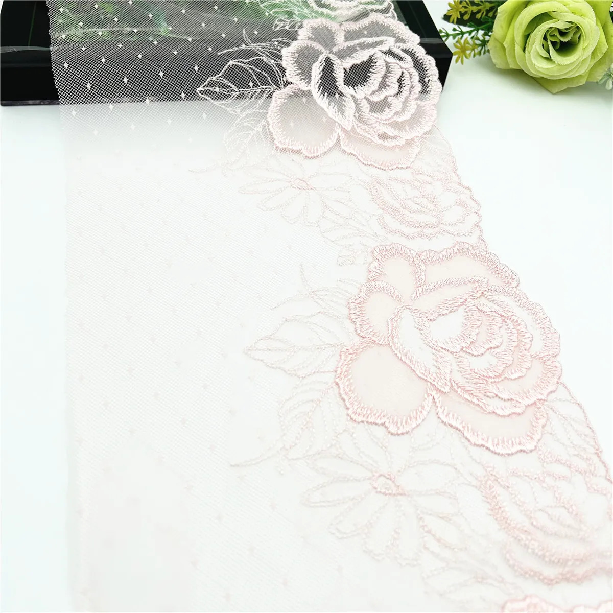 3y/lot Width 7 7/8 inch (20cm) Light Pink Embroidery Lace Trim Skirt Hem Clothes Sewing Material DIY Apparel Dress Fabric 1