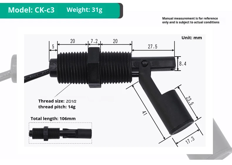 Automatic Liquid Level Control Switch Side-Mounted Corrosion-Resistant PP Plasti