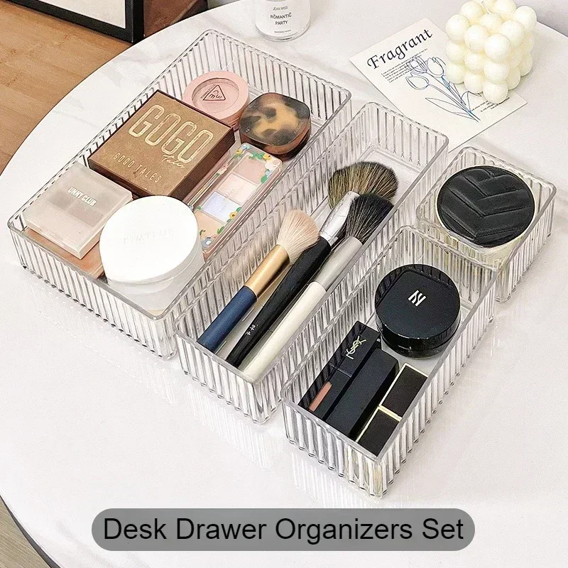 Unlimited Desk Drawer Organizers Set Plastic Bathroom Storage Makeup Organizer Clear Transparent Storage Box Bins