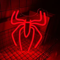 Spider Neon LED Logo Sign - Vibrant USB - Powered Decor for Haunted Rooms, Bars, and More (Red)