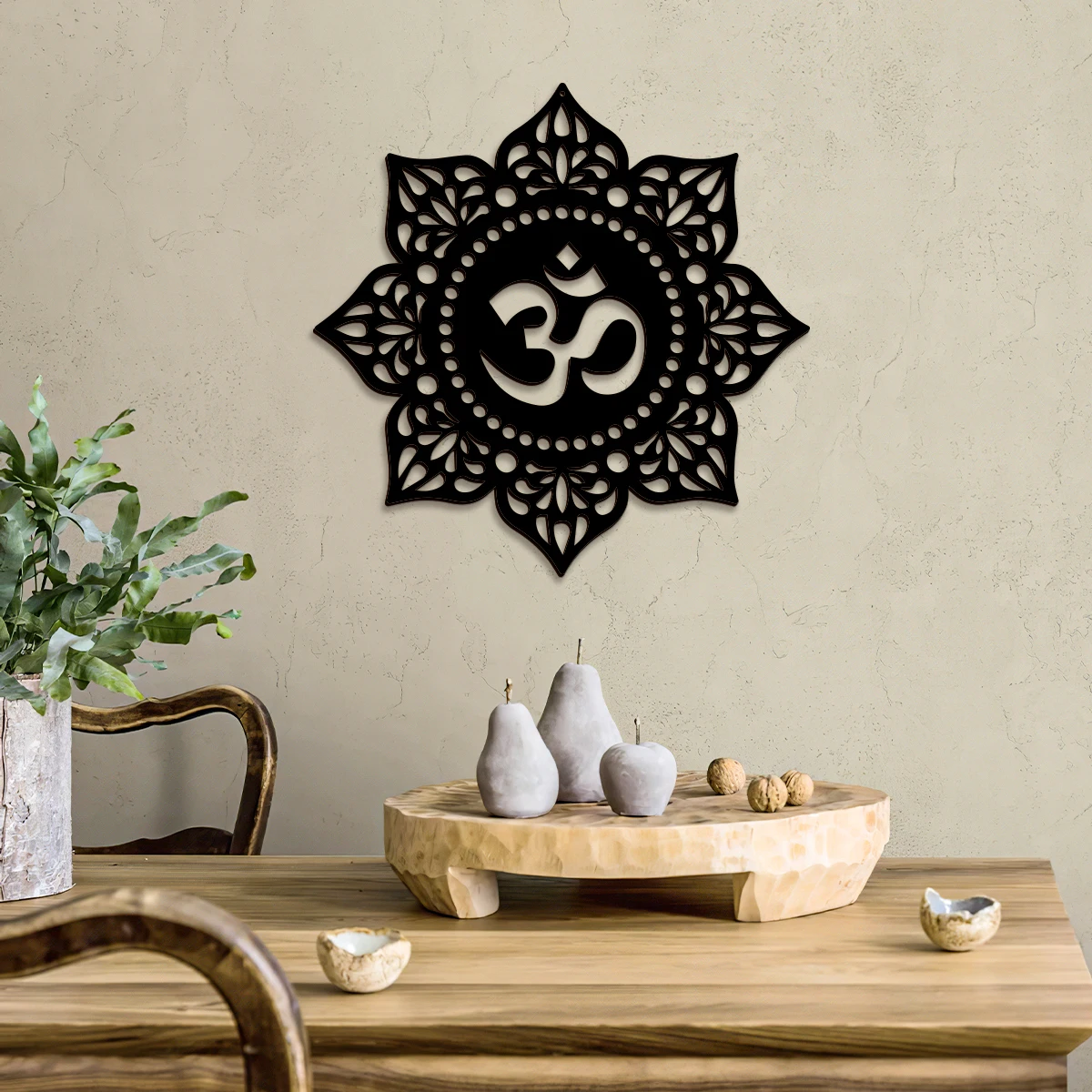 1PC, creative black wooden laser-engraved EID eight-petal flower-shaped retro pattern decorative pendant