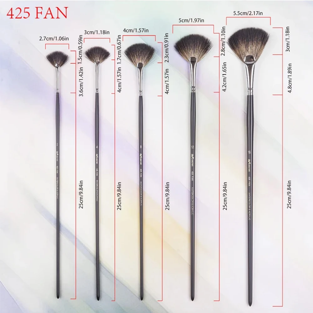 ArtSecret 1-5 PCS 수채화 팬 브러쉬 아크릴 구아슈 용 부드러운 천연 헤어 아트 브러쉬 아티스트 용 나무 손잡이 페인팅 브러쉬