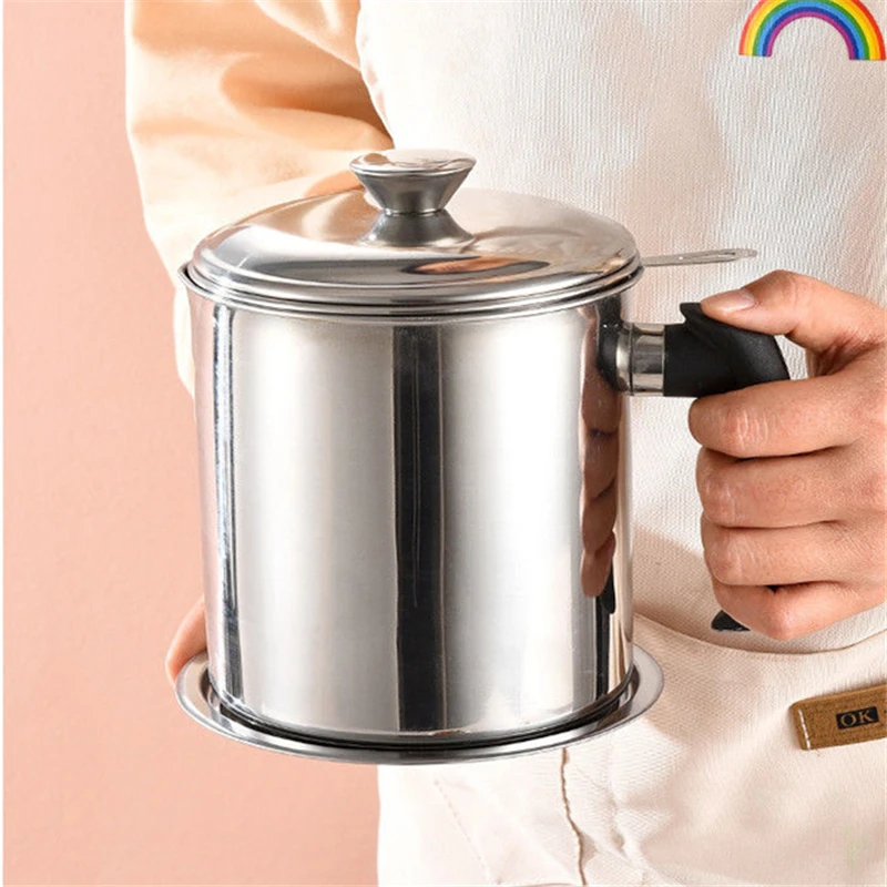 1.3L Stainless Steel Oil Filter Pot Large Capacity Separator Grease Container Can Fat Strainer Storage Tank Kitchen Cooking Tool images - 6