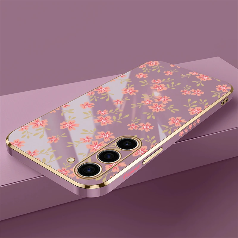 Elegant Floral Silicone Shockproof Back Cover - Plating Finish