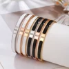 Fashion Black White Enamel Stainless Steel Opening Bangle For Women No Fade Color Bracelet Bangles Friendship Jewelry Gifts 1