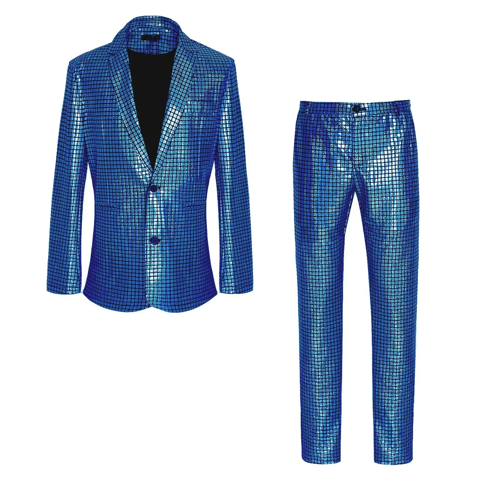 Men's Sequin Gold Stamping Business Casual Two-piece Performance Set Blazer Trousers