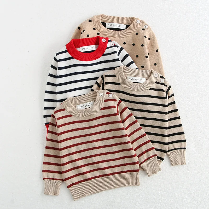 2025 Autumn Winter Baby Sweaters Toddler Girls Stripe Bottoming Clothes Infant Boys Knit Cotton Shirt 0-3years Newborns Kids Top