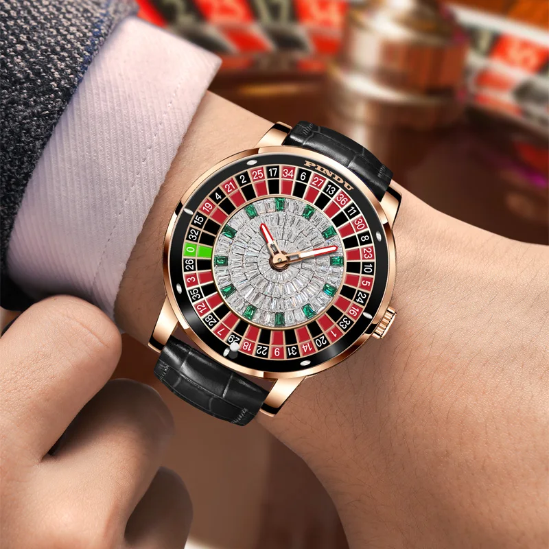 PINDU Design 2024 New Mechanical Watch Rotating Dial Las Vegas Roulette Desktop Theme Automatic Watch Men Diamond NH35A Movement
