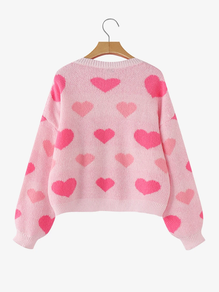 Polyester Long Sleeve Heart Print Sweater for Women