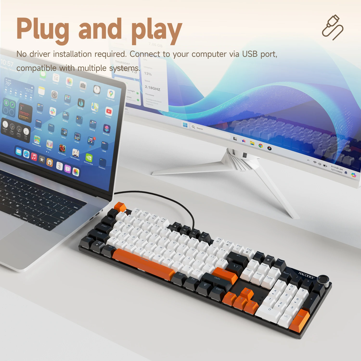 AJAZZ NK104 기계식 키보드 유선 듀얼 인젝션 키캡 104 핫스왑 LED 하이브리드 백라이트 게이머 키보드 노트북 PC용
