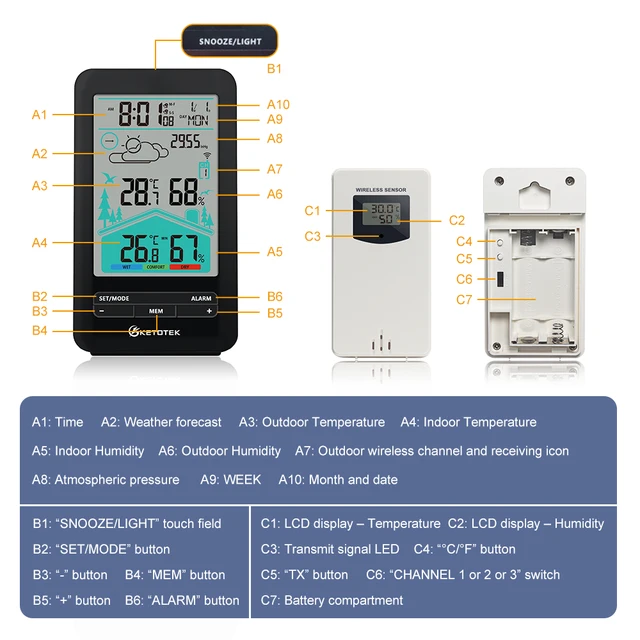 KETOTEK E0161 Weather Station Forecast Wireless Thermometer