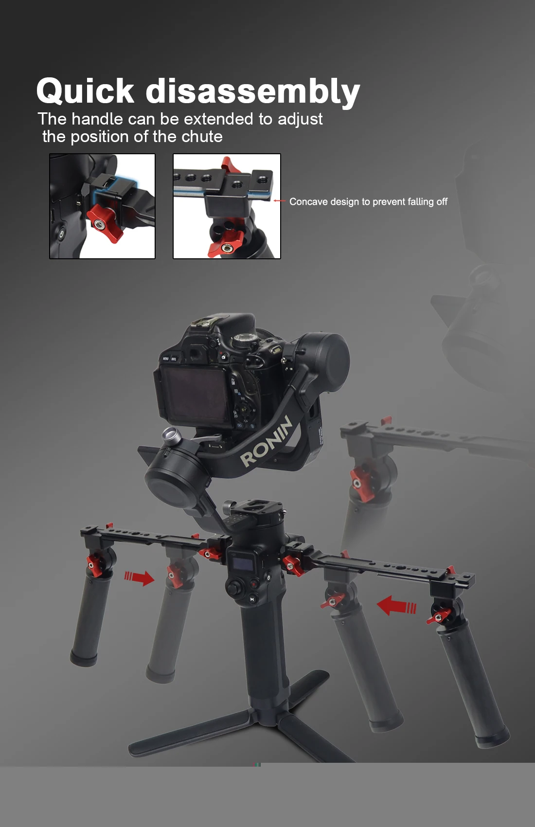 Description Picture 4 of itemRS3 Mini RS4 Pro Gimbal Handgrip Dual Carbon Handle Grip 180 Adjustable Clamp for DJI Ronin RS2 RSC2 Stabilizer Monitor Bracket