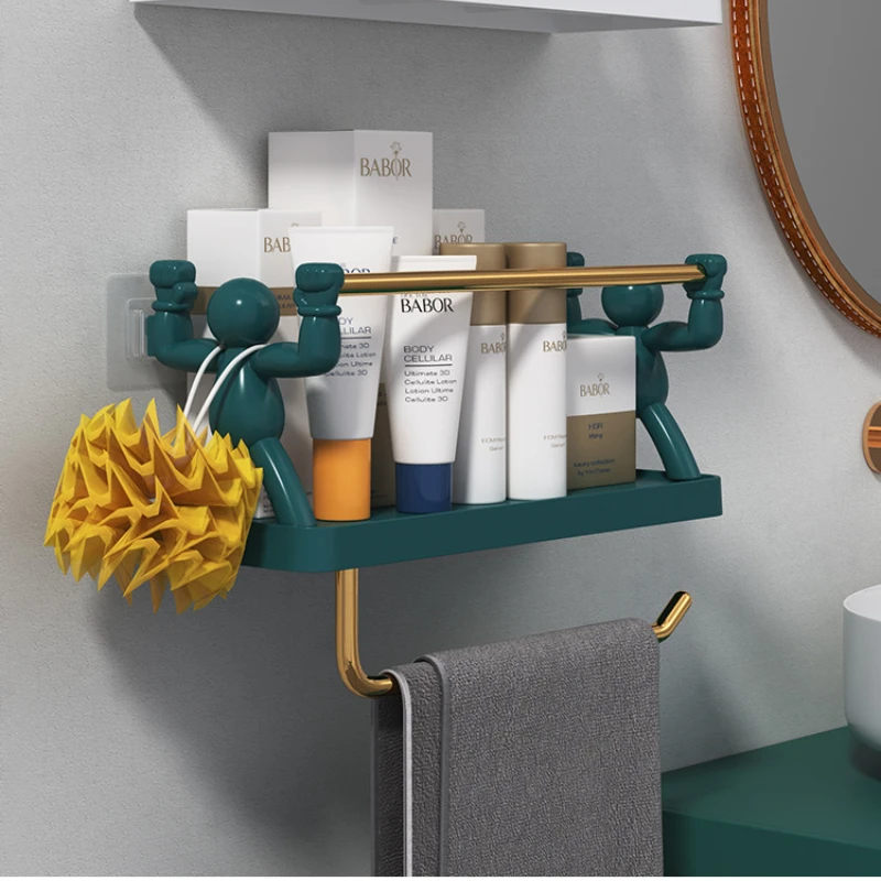 

Human-shaped wall hanging rack kitchen bathroom cosmetic finishing wall free punching storage rack