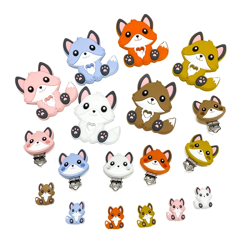 Silicone Teething Toys Cartoon Squirrel Head Animal Food Grade DIY Baby Teether Toy Accessories Ring 1/3/10pcs