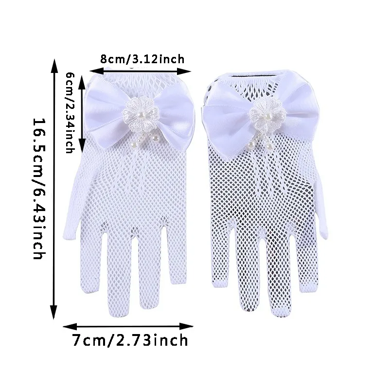1 Pair Girls Kids Lace Faux Pearl Fishnet Gloves Communion Flower Girl Bride Party Ceremony Accessories Fishnet Gloves princess accessories set girls satin gloves