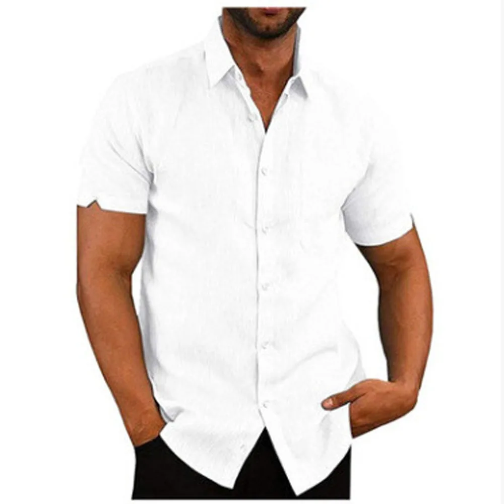 Mens Summer Short Sleeve Slim Fit Solid Color Blouse