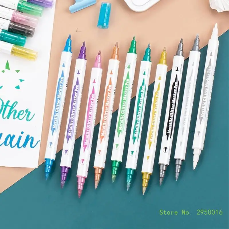 10 Pcs Double End Metallic Marker Pens Double Tip Glitter Marker Kid Art Set for Coloring Cards Making DIY Scrapbooking