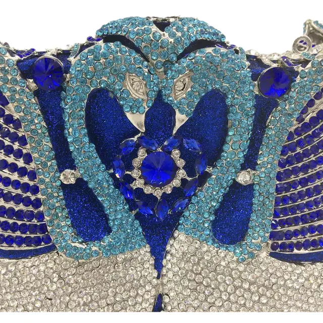 Boutique De FGG Blue&Silver Women Swan Clutch Crystal Evening Bags Wedding Party Dinner Ladies Rhinestone Minaudiere Handbag 3