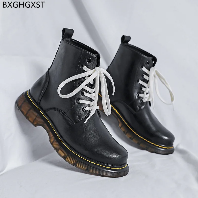 

Ботинки мужские зимние на платформе, мотоциклетные ботинки, повседневная обувь, черные