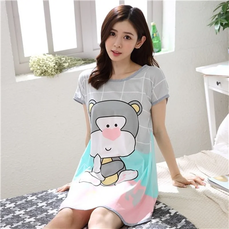

Summer Cute Cartoon Women Sleepwear Thin Short Sleeve Printing Nightdress Women's Nightgown Sleepwear Night Dress Loungewear