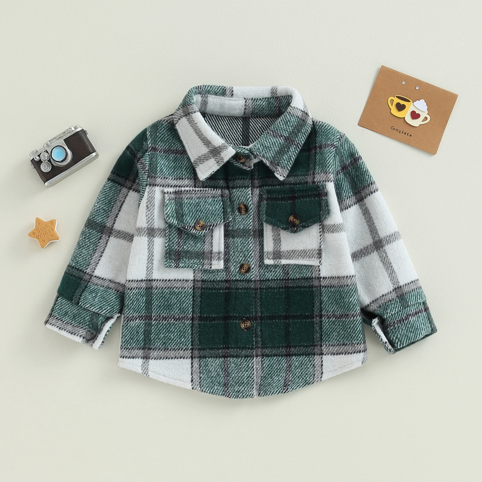 Toddler Jackets Fall Winter For Boys Long Sleeve Turn-Down Collar Button-Down Plaid Shirts Coat Children Outerwear Clothes