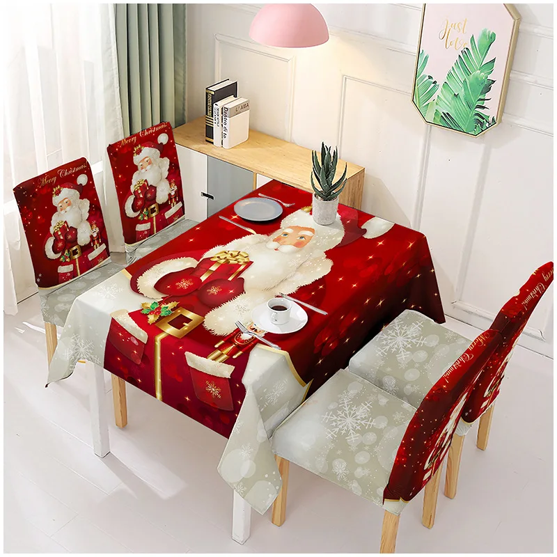 

Christmas Waterproof Fabric and Antifouling Tablecloth Creative Santa Print Tablecloth Style Christmas party table decoration