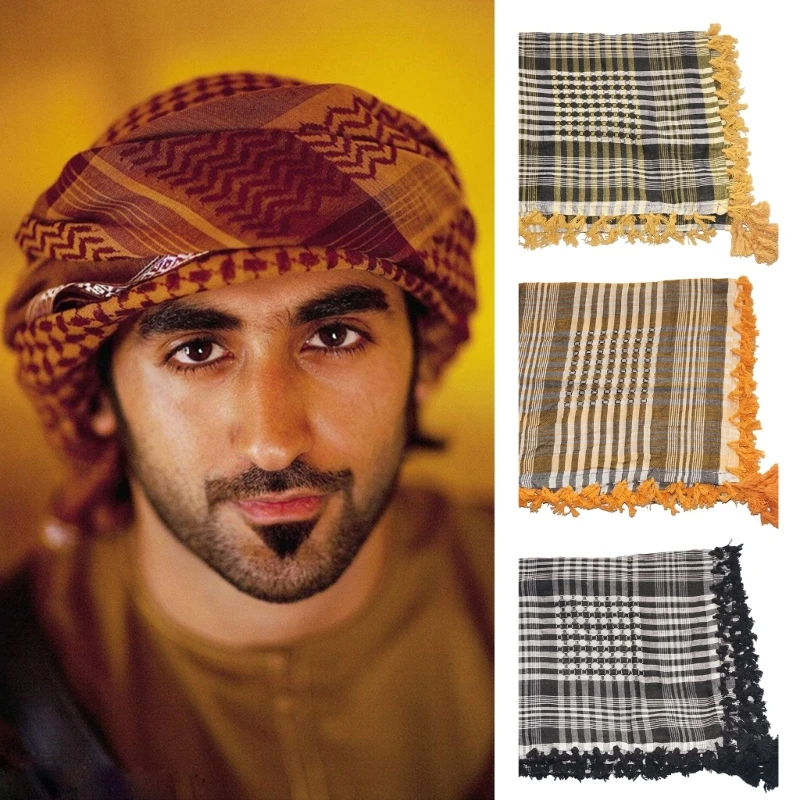 Lattice Pattern Arab Scarf Outdoor Enthusiasts Kerchief Multi Purpose Square Turban for Male Outdoor Dustproof Props