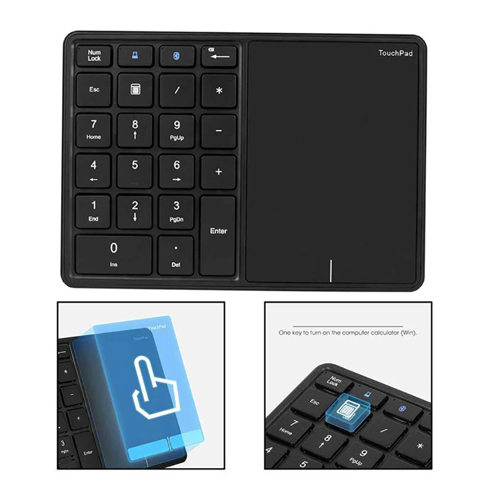 Teclado Numérico sem Fio Bluetooth com Touchpad 22 Teclas Bluetooth Teclado Digital para Mac os Contabilidade Windows Ios 2.4g + - Imagem 5