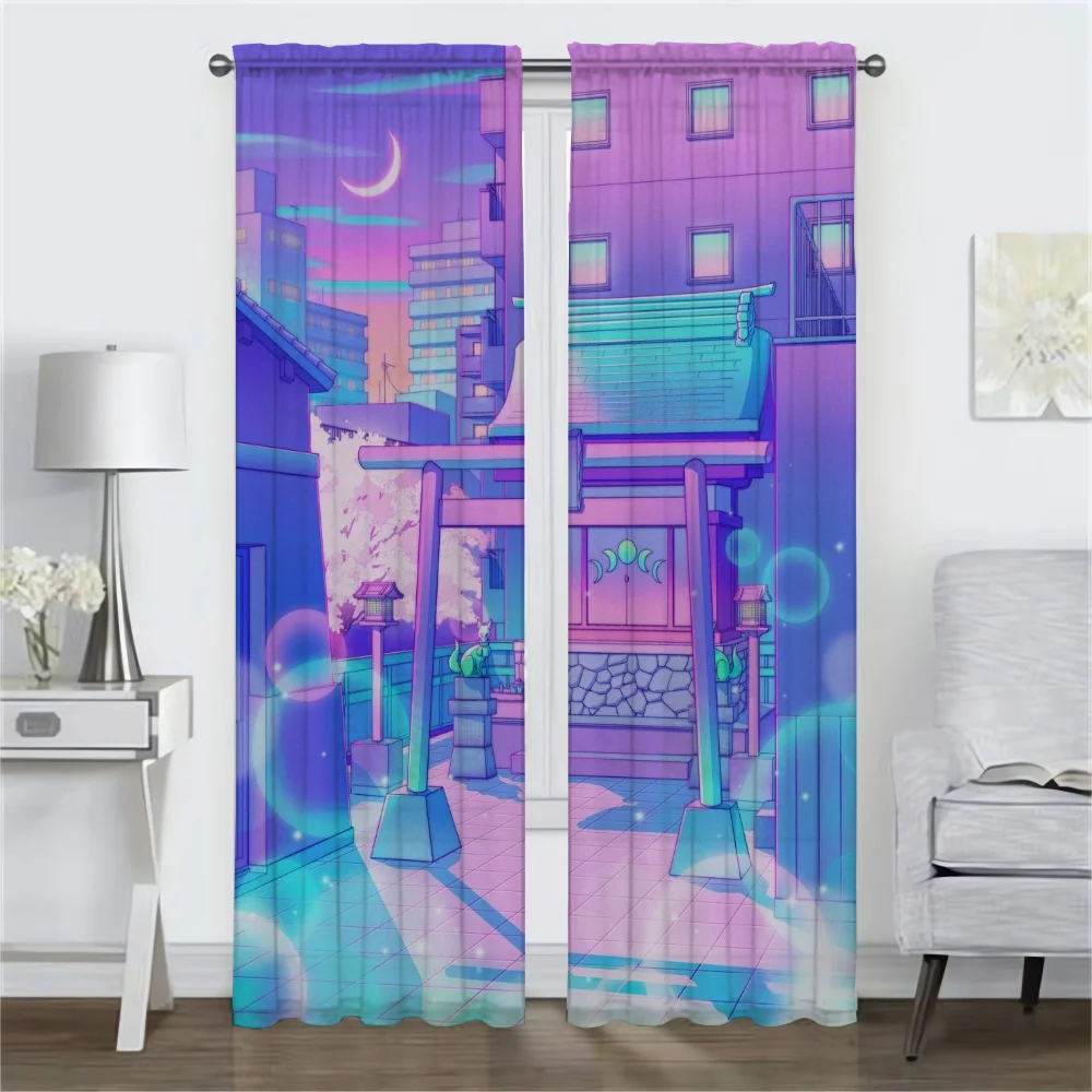 City Pop Curtains for Bedroom Halloween Decoration Kitchen Curtains 2 Pieces Window Curtain Partition Living Room Curtain Shades 2