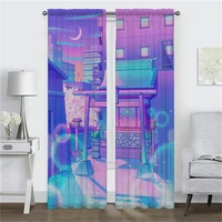 City Pop Curtains for Bedroom Halloween Decoration Kitchen Curtains 2 Pieces Window Curtain Partition Living Room Curtain Shades 2