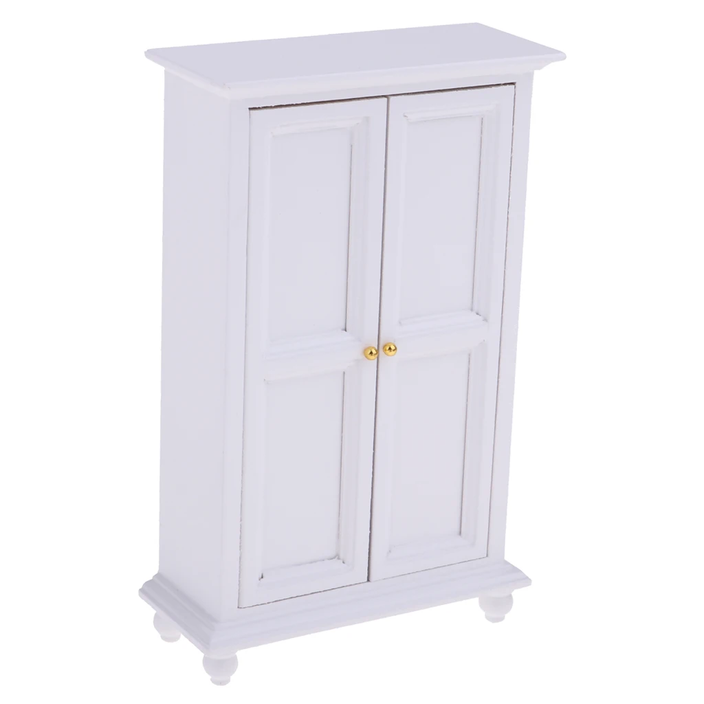 1:12 Dollhouse Miniature Furniture - White Wooden Wardrobe Cabinet, Realistic Model Home Display, European Style