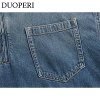 DUOPERI Women Fashion Solid Denim Dress Long Sleeves Female Chic Lady Casual Loose Short Dress - Image 5