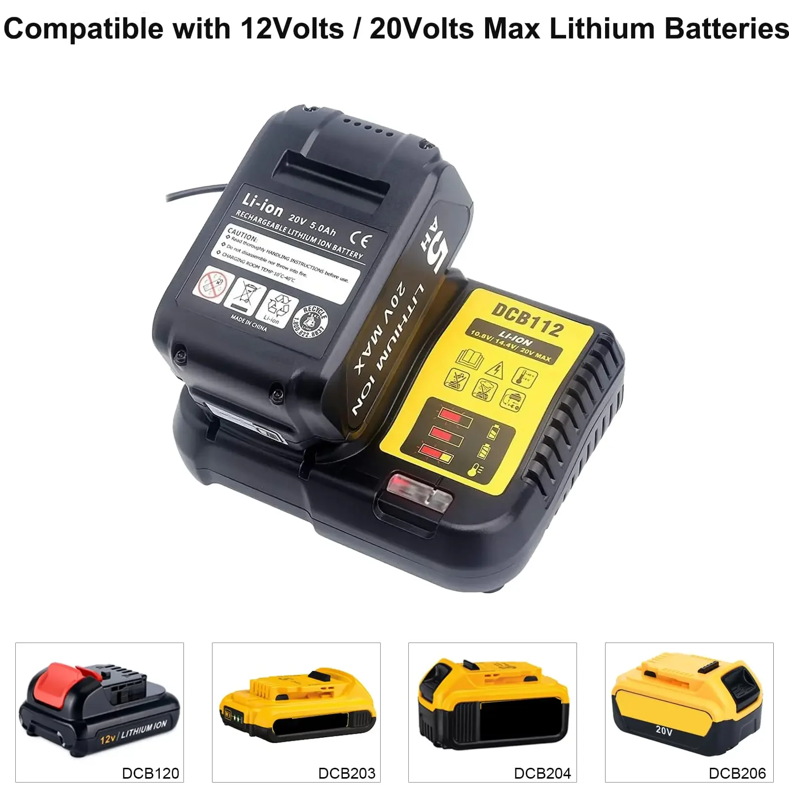 Battery Charger DCB112 Upgraded For Dewalt 10.8V 12V 14.4V 18V 20V