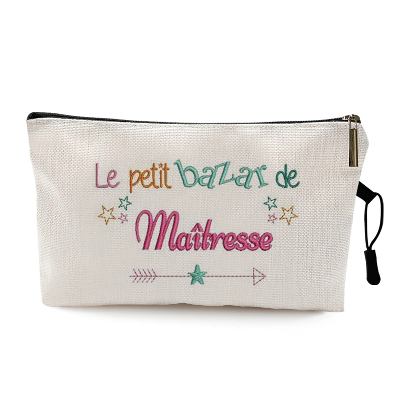 Teacher's Day Graduation Gift Cosmetic Bag Super Atsem Merci Maitresse Print Women Neceser Makeup Bag Pouch Travel Organizer