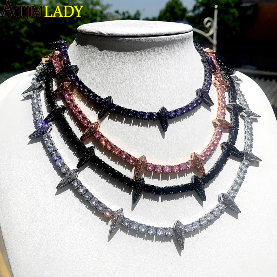 2023 New Iced Out Spike Pendant Necklace With 5mm Tennis