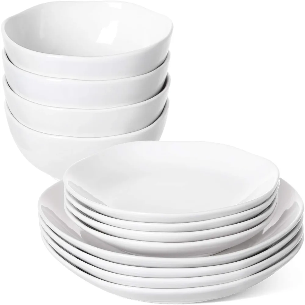 

Dinnerware Sets 12 Piece, Serve for 4, Ceramic Plates and Bowls Set (10" Dinner Plates + 8" Salad Dish + 22 oz Bowl) x 4, White