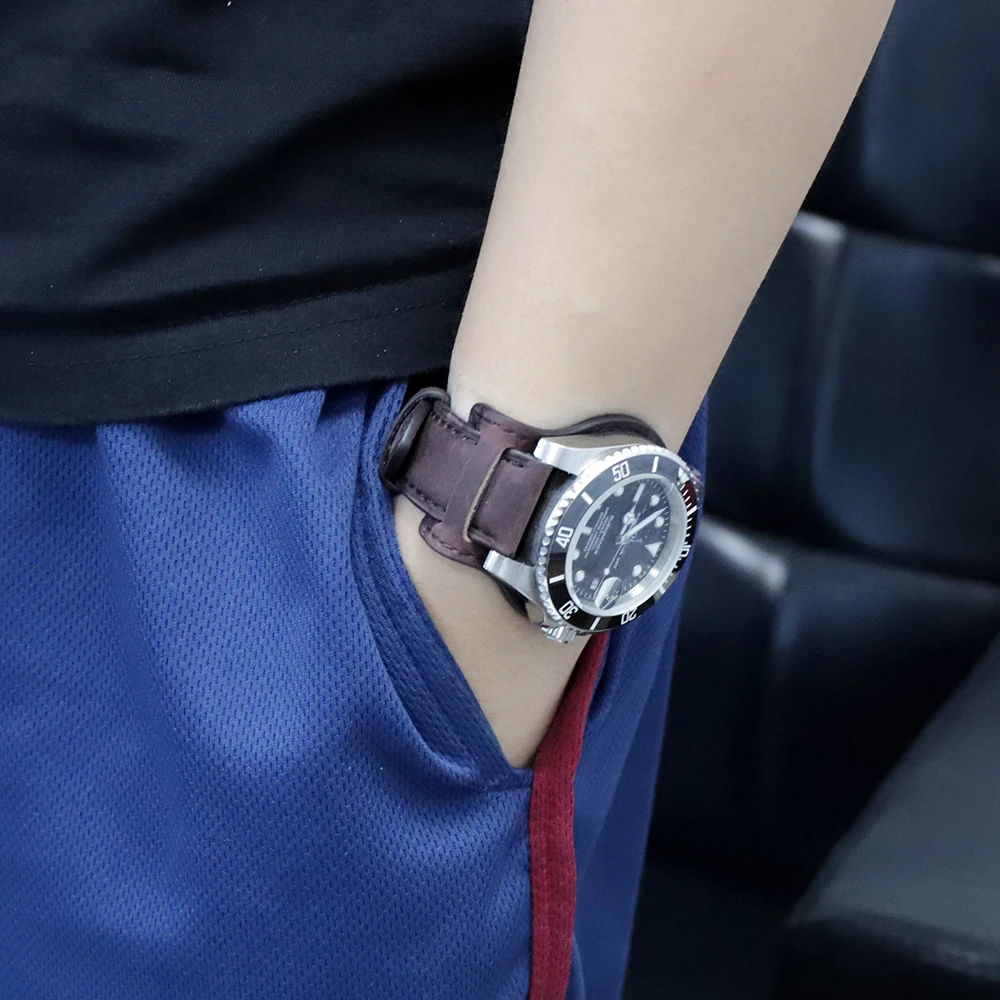 Genuine Cowhide Retro Leather Watch Band with Mat Bund Strap