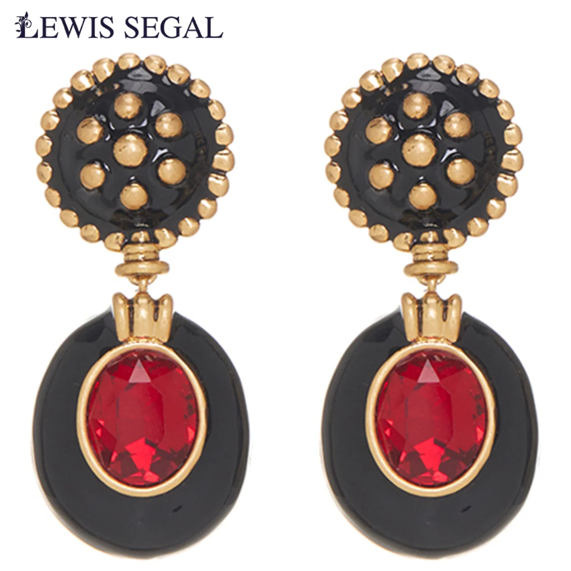 

LEWIS SEGAL Ruby Enameled Dangle Earrings for Women Independent Girl Luxury Medieval Style Fine Jewelry Elegant 18K Gold Plated