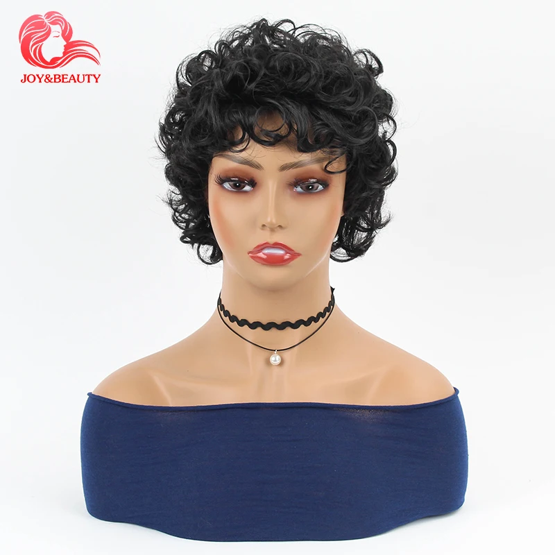 

JOY&BEAUTY Hair Short Curly Afro Wigs Synthetic Black Wig Kinky Curly Wavy Wig With Bangs Fluffy Natural Short Wig Big Curly Wig